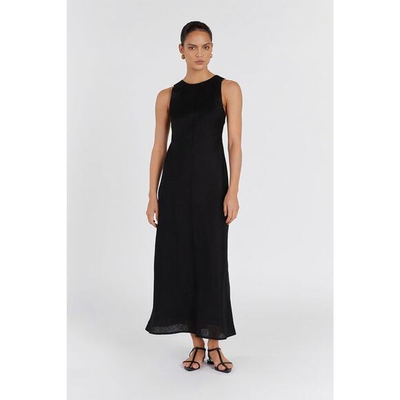 DISSH Mercury Linen Sleeveless Midi Dress - 6 Black - Picture 1 of 4